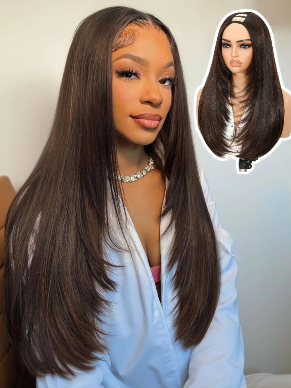 NEW Quantum Love Yaki Straight Brown U Part Wig